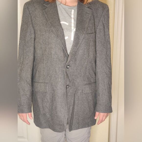 BERT PULITZER Gray Herringbone Wool Camel Hair Tweed Sport Coat Jacket Sz.44 L - Picture 1 of 8